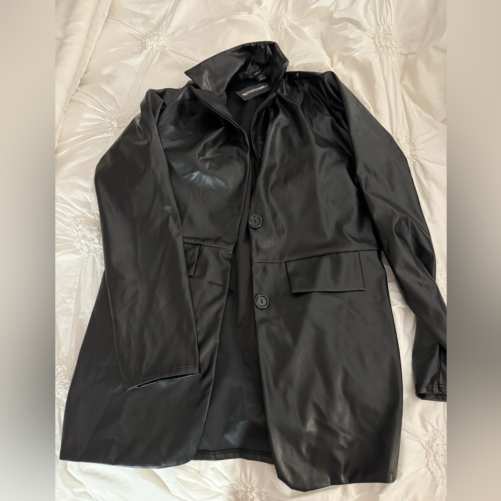 Oversized black leather blazer